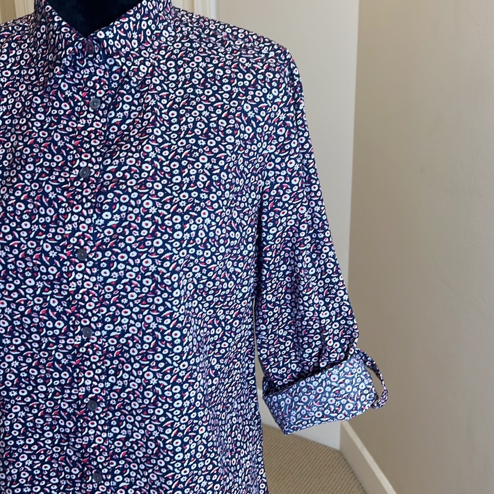 Talbots  Floral Pattern Shirt - Blue and White and Red - Picture 8 of 8